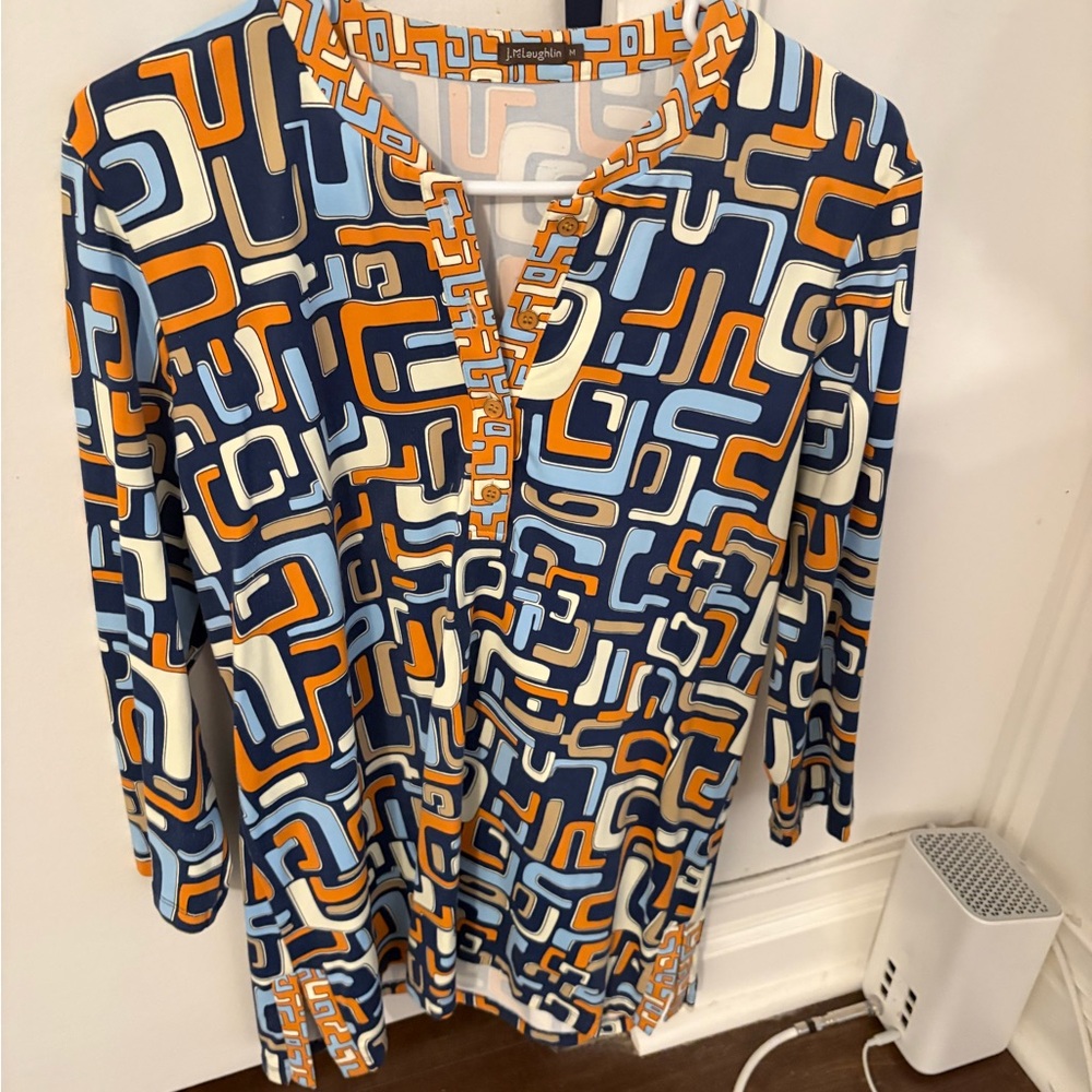 J McLaughlin Geometric Blue and Orange Women's Top